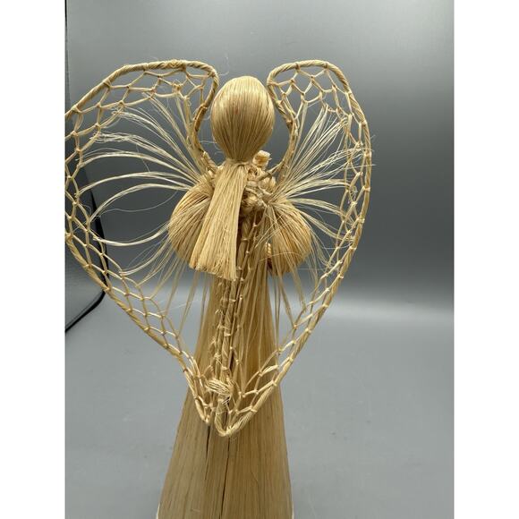 Vintage Straw Raffia Angel Tree Topper 12” Handmade Woven Wings Rustic Nativity - Picture 3 of 7